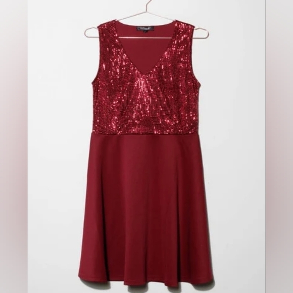 3X • Sloane & Sadie • Ruby Red Shimmery Top A-line Dress - Picture 2 of 5